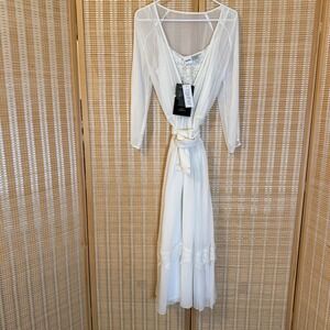 Together White Lace Trim Sheer Overlay Maxi Dress NWT Size 10 Bridal Boho Long